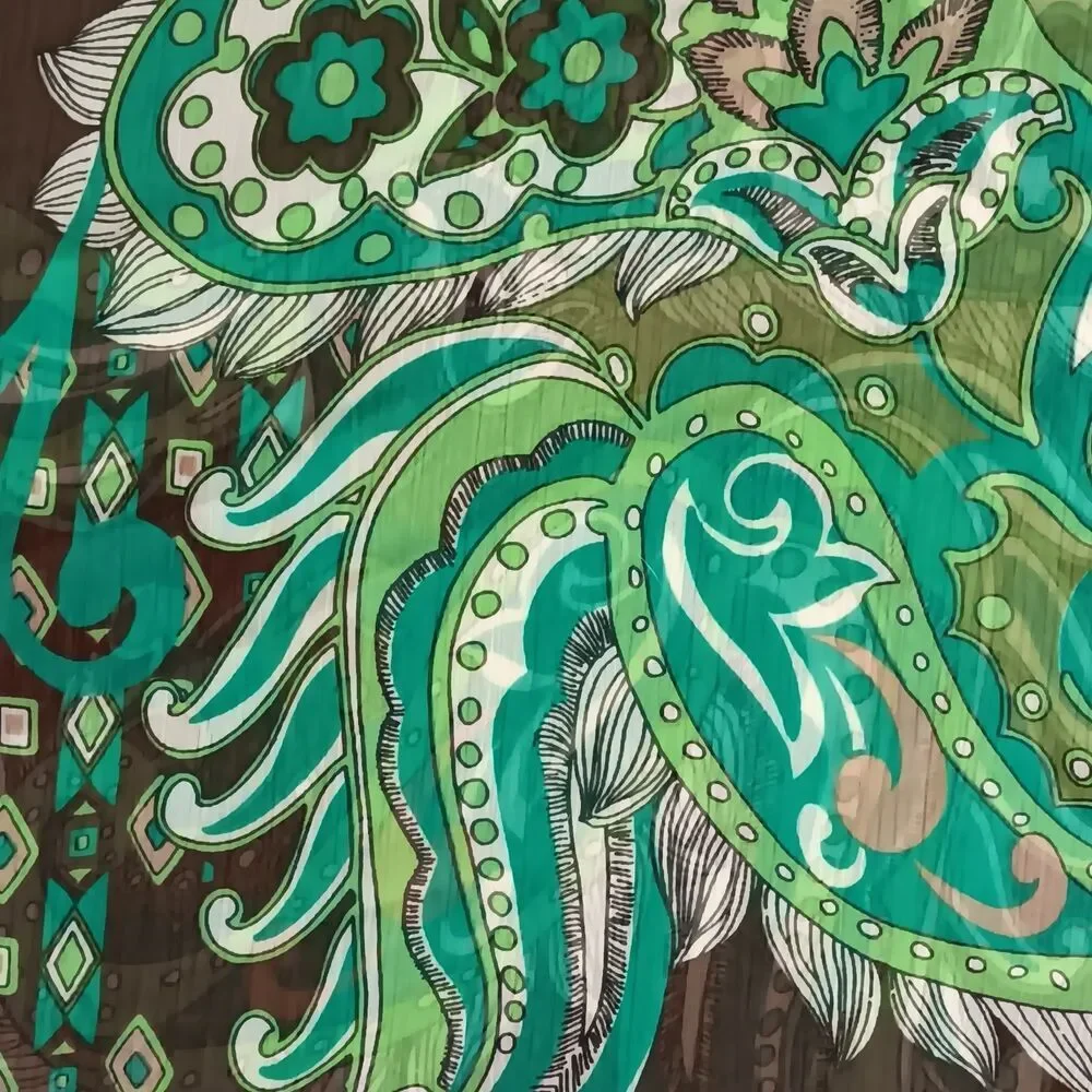 Verene Infinity Scarf Green Paisley on Brown Chiffon Made in The USA